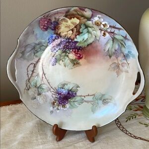 Floral Ceramic Plate with Grapes Design vintage piece